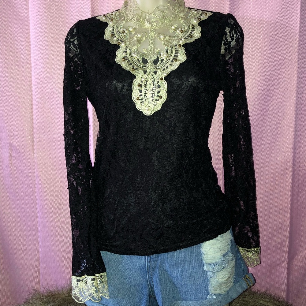 Black lace long sleeve shirt